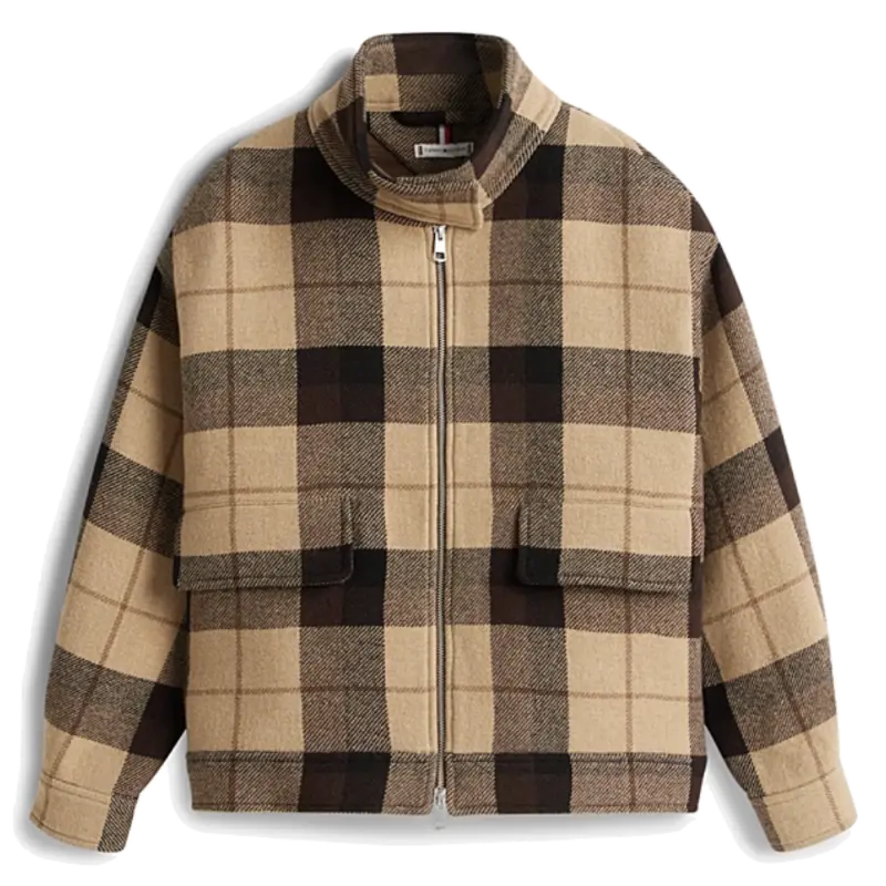 Jachetă Tommy Hilfiger din amestec de lână, Maro
