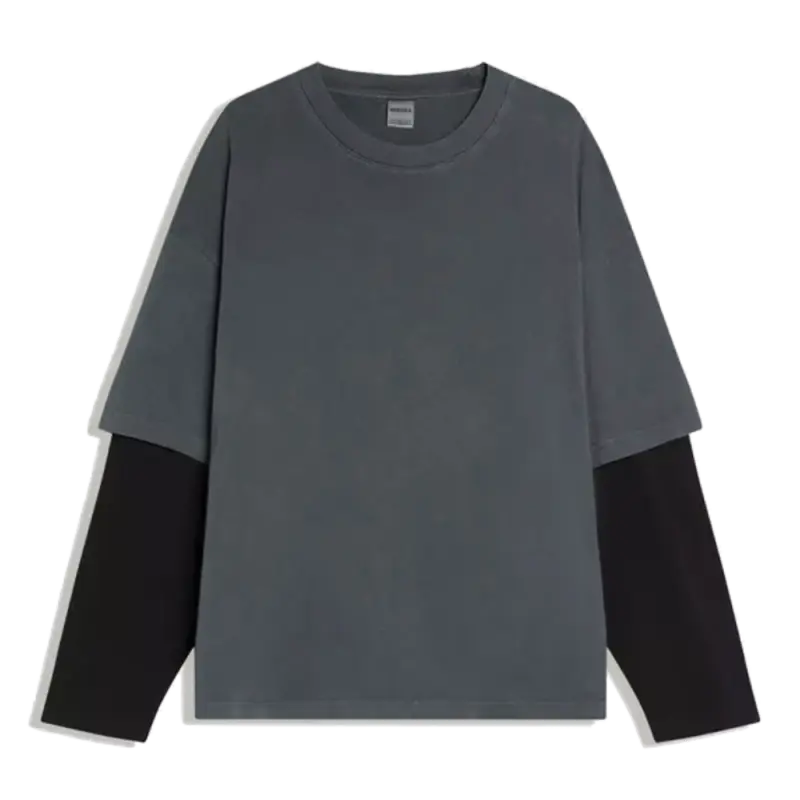 Tricou cu mânecă dublă, Gri-Negru